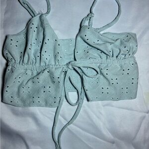 SHEIN Light Blue Eyelet Crop Top